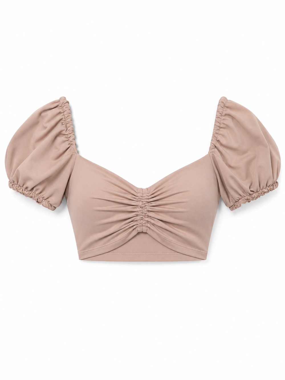 NWT Agua Bendita Blush Taupe Ruched Puff Sleeve Crop Top
